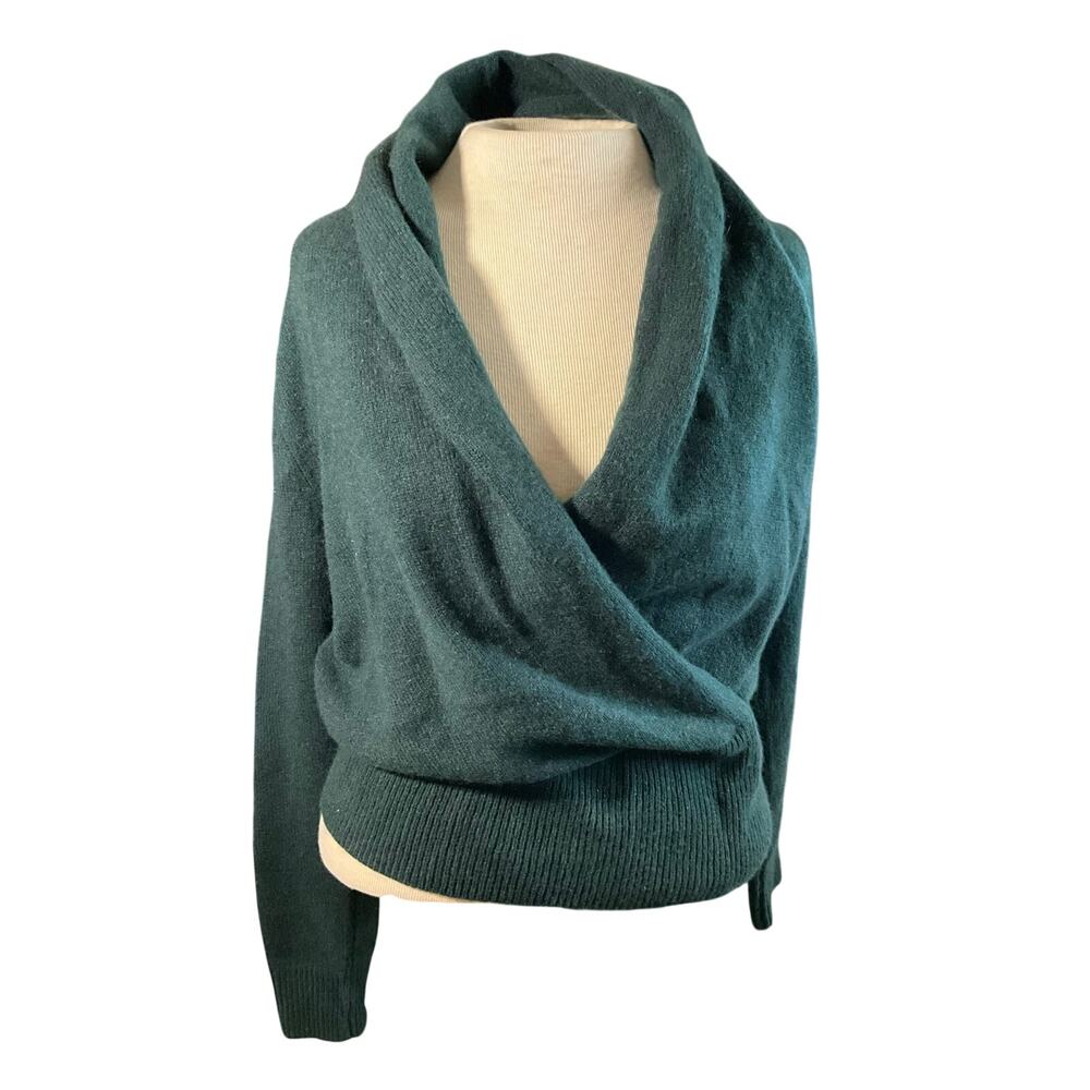 Ann Taylor 100% Cashmere Shawl Collar Surplice Sweater Forest Green Small NWOT